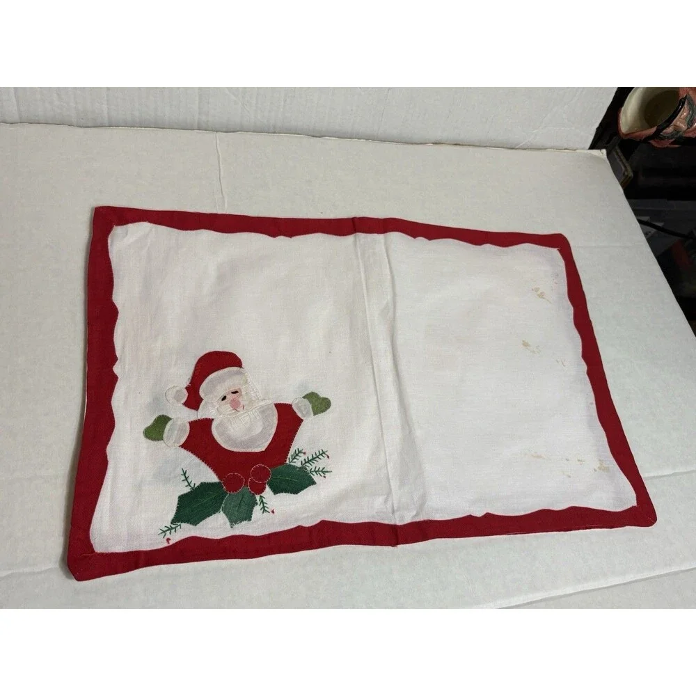Set of 4 Handmade Christmas Santa Applique Placemats Vintage Holiday Decor